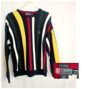 Vintage Ralph Lauren Knit Sweater Large Striped 90s Hand Framed